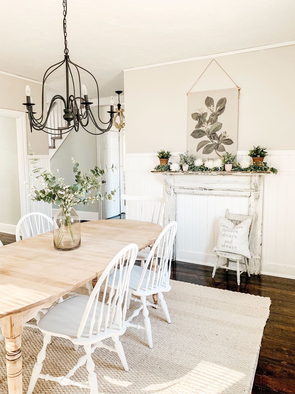 Simple Spring Mantel & Dining Room - Micheala Diane Designs