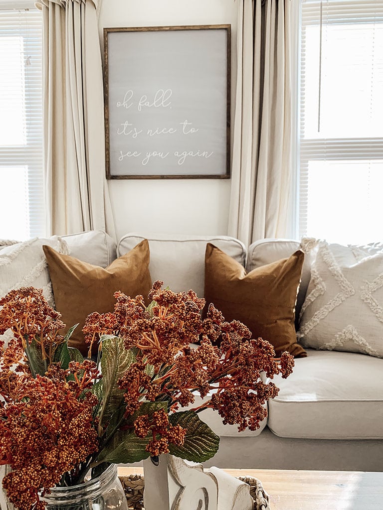 Fall Living Room Tour- How to add Fall Color - Micheala Diane Designs