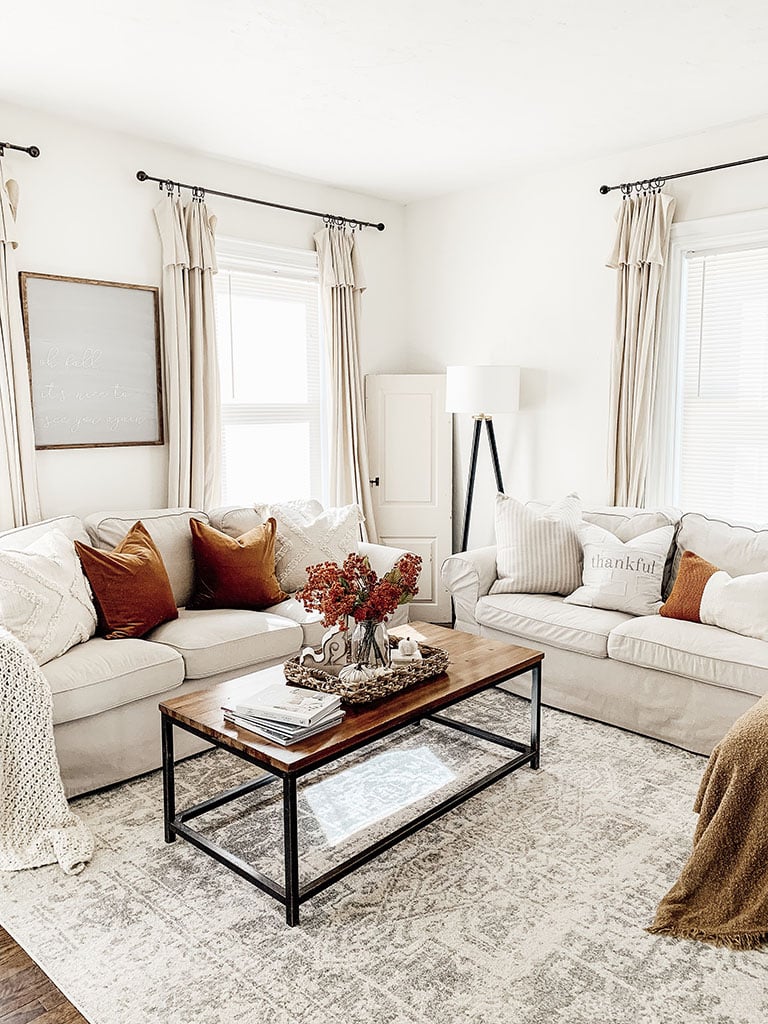 Fall Living Room Tour- How to add Fall Color - Micheala Diane Designs