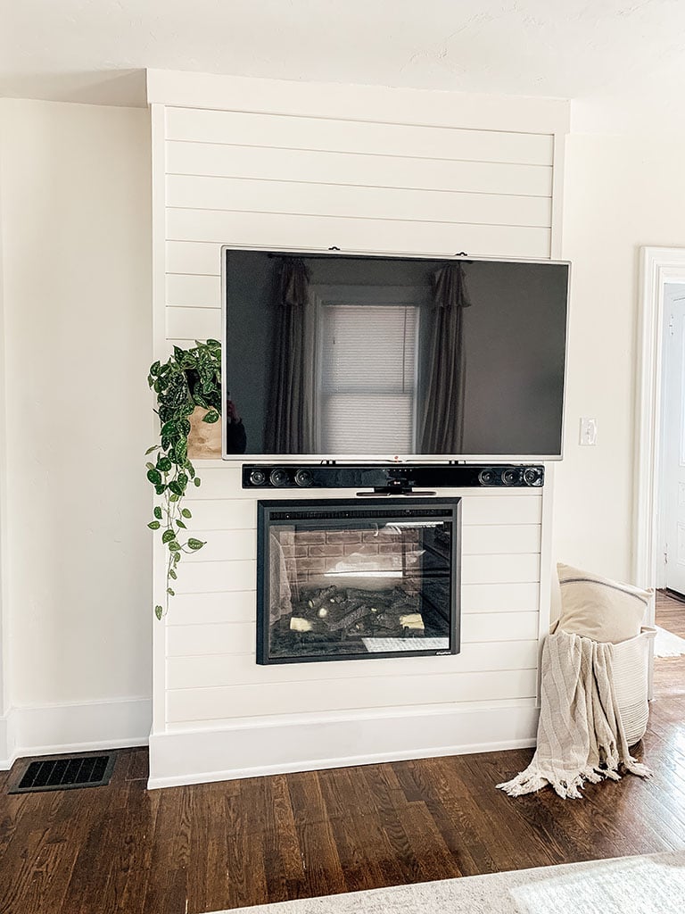 DIY Shiplap Electric Fireplace & Mantel Micheala Diane Designs