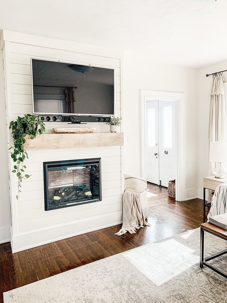 DIY Shiplap Electric Fireplace Mantel Micheala Diane Designs