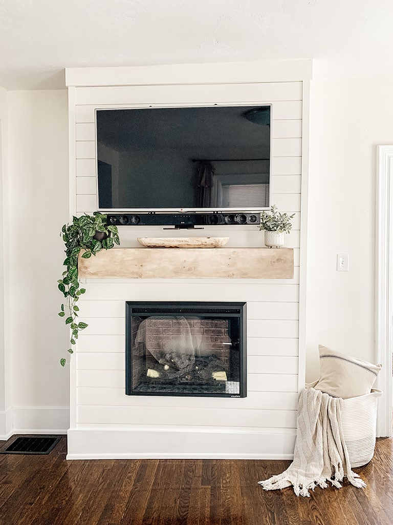 Diy Shiplap Electric Fireplace & Mantel - Micheala Diane Designs