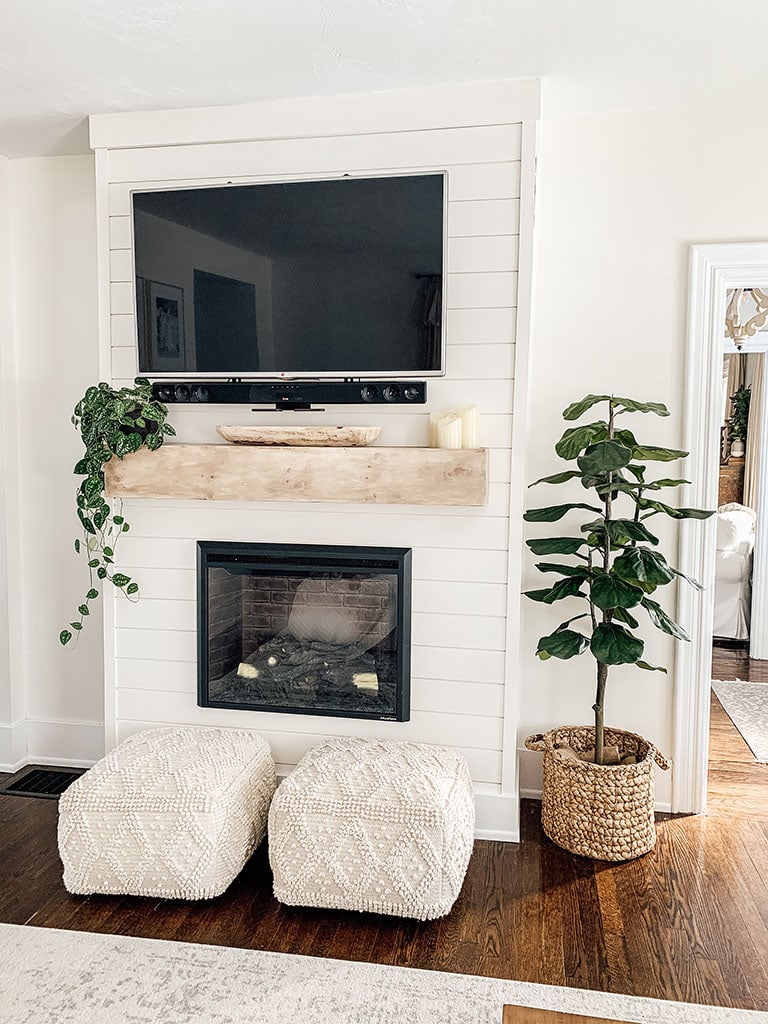 Love the basket with blanket in front of the fireplace--Great