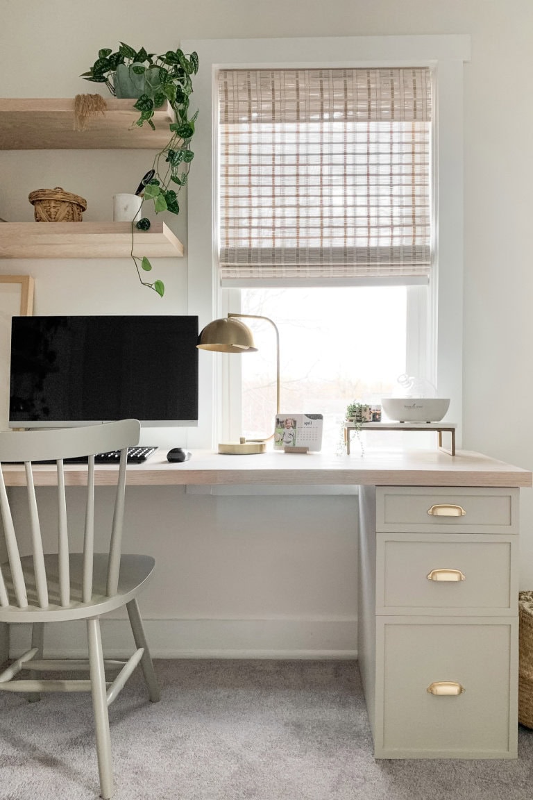 Office built ins painted Benjamin Moore Revere Pewter