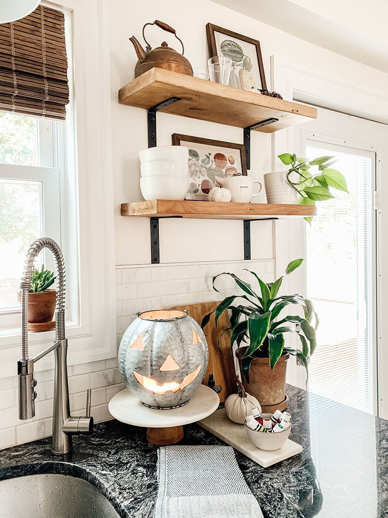 Kitchen Shelf Styling Ideas For Fall - Modern Glam