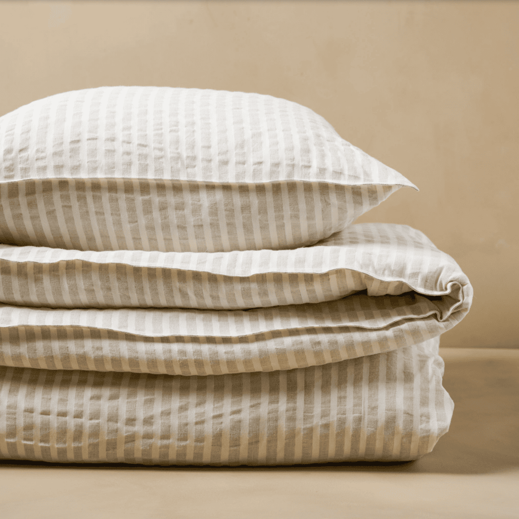 Antique White + Oatmeal Stripe Linen Cotton Duvet Cover