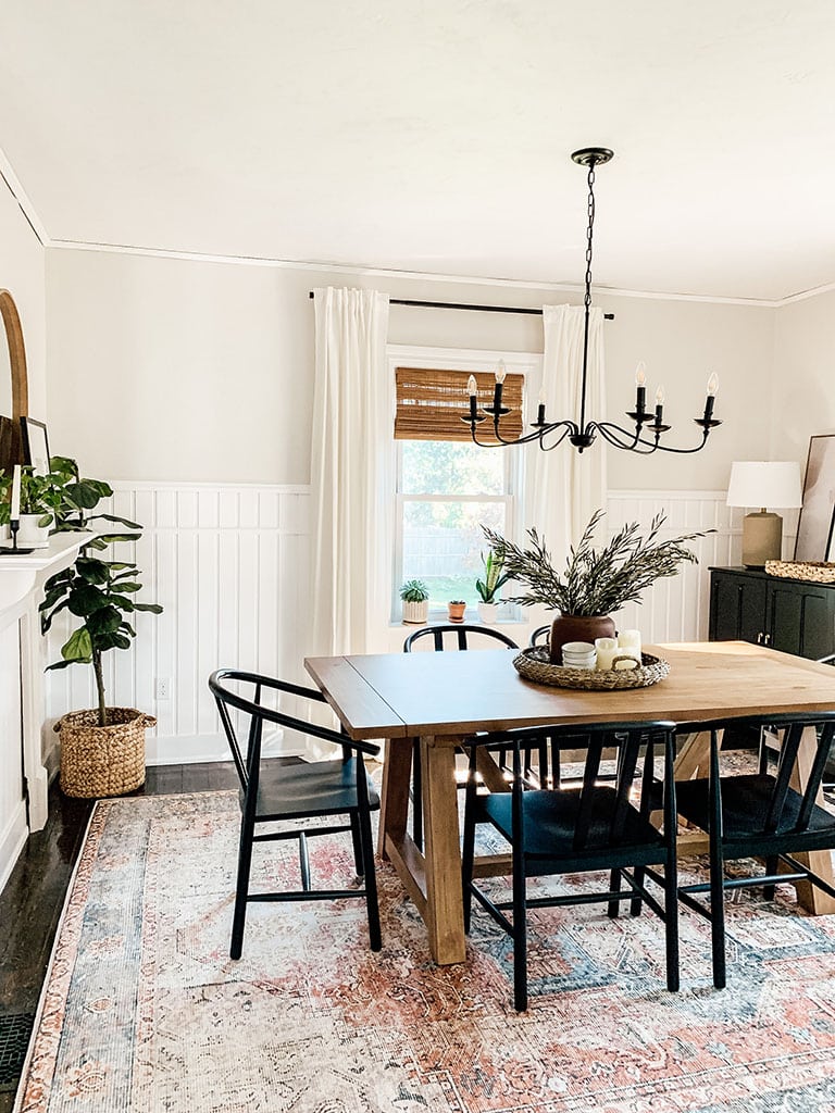 black farmhouse dining table and chairs