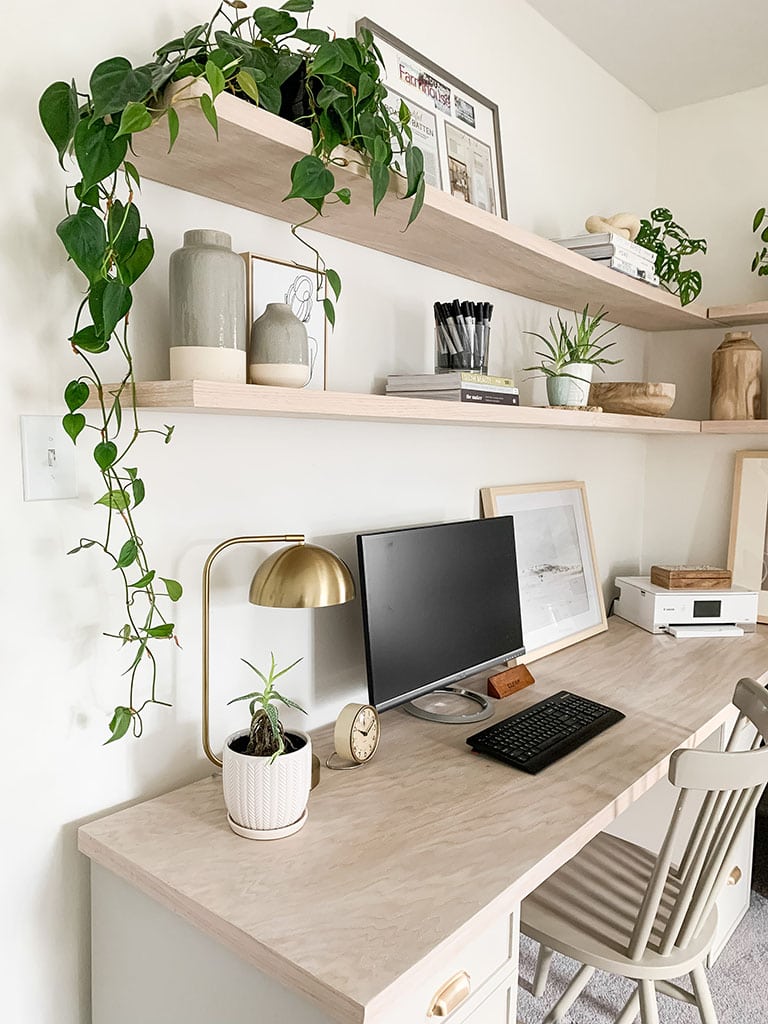 a floating shelf and a floating desk will make up a small yet