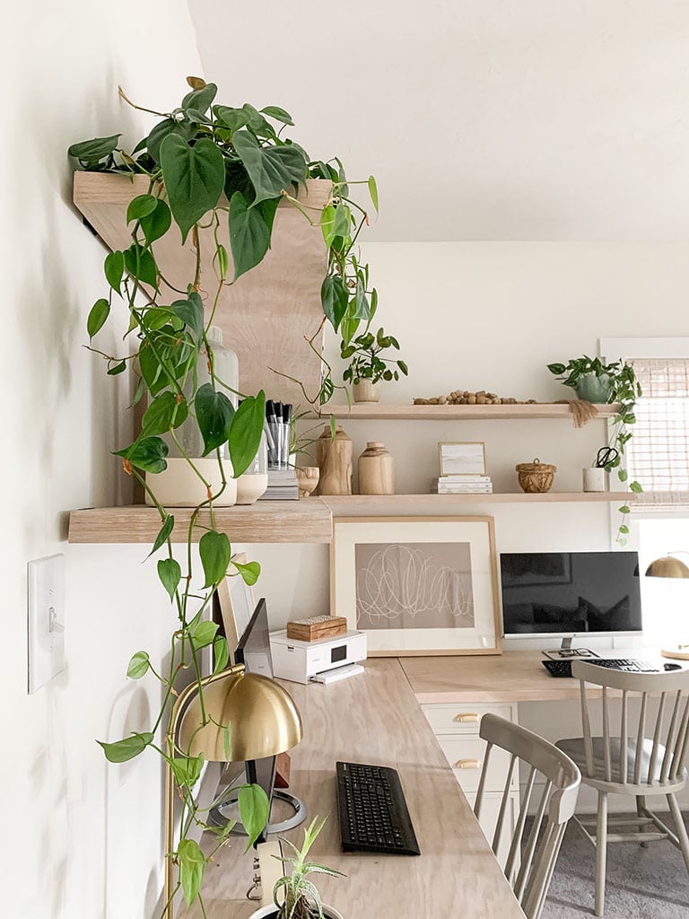 floating open shelving styled