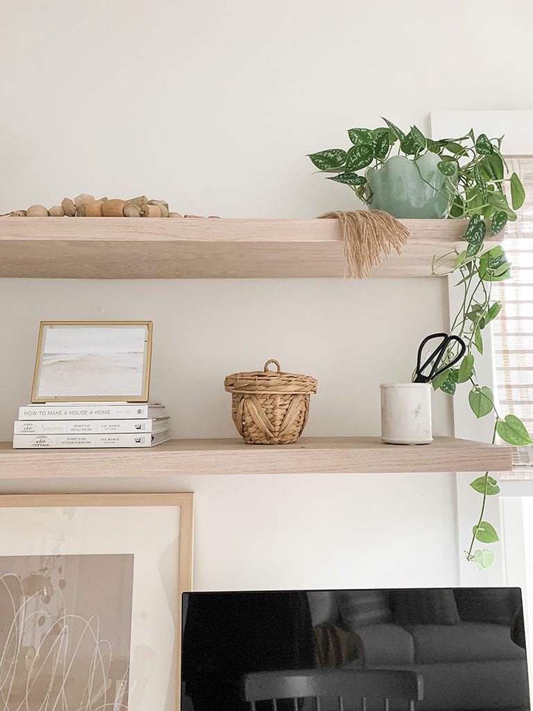 light washed wood open shelving