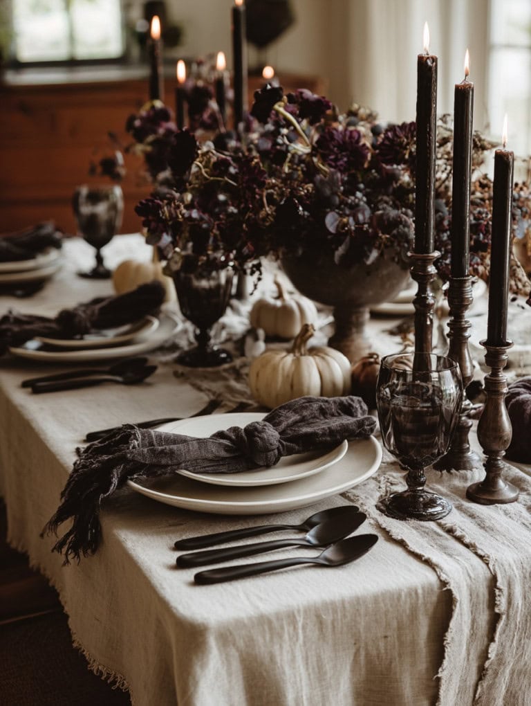 Moody Thanksgiving Table with pumpkins